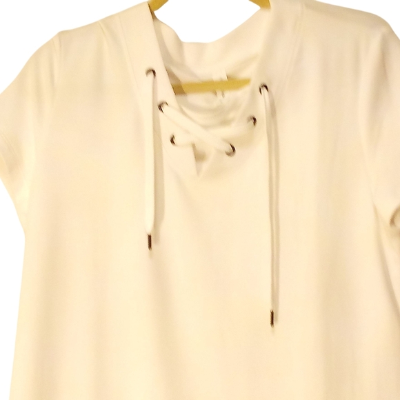 Ideology - NWOT, White Shift Dress, Short Sleeves, Laced Up Front, - Picture 3 of 13